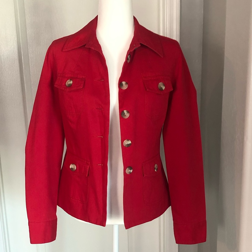 Isaac Mizrahi Red Button down Fitted Jacket Small